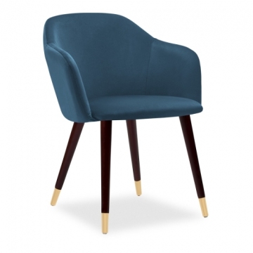 Primrose Carver Dining Chair, Midnight Blue Velvet & Walnut With Gold Tips