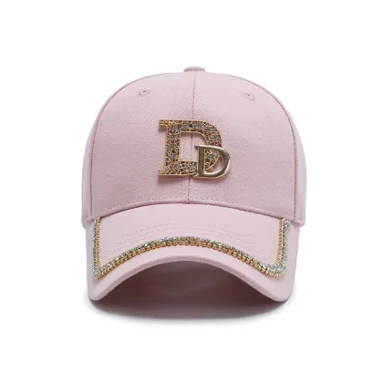 High-Quality Rhinestone and Diamond Decorated 'D' Logo Baseball Cap