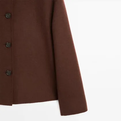 Women's retro elegant versatile flip collar short woolen coat