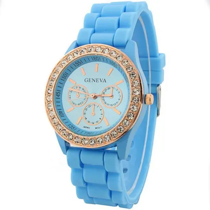 Girls Silicone Bracelet Watch With Diamend