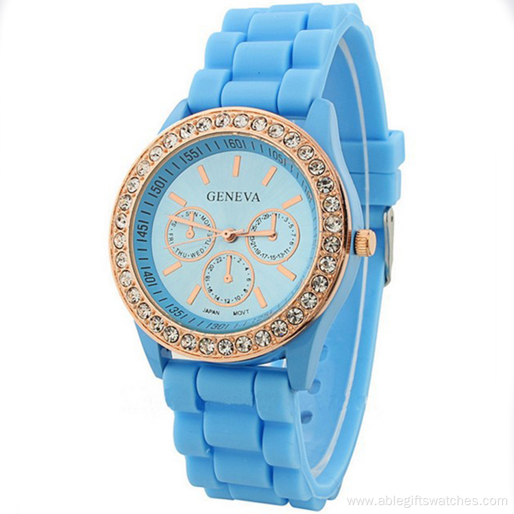 Girls Silicone Bracelet Watch With Diamend