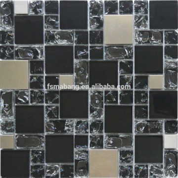 MBb5008 Stainless Steel Crackle effect Crystal Square Glass Mosaic Bathroom Wall Tiles