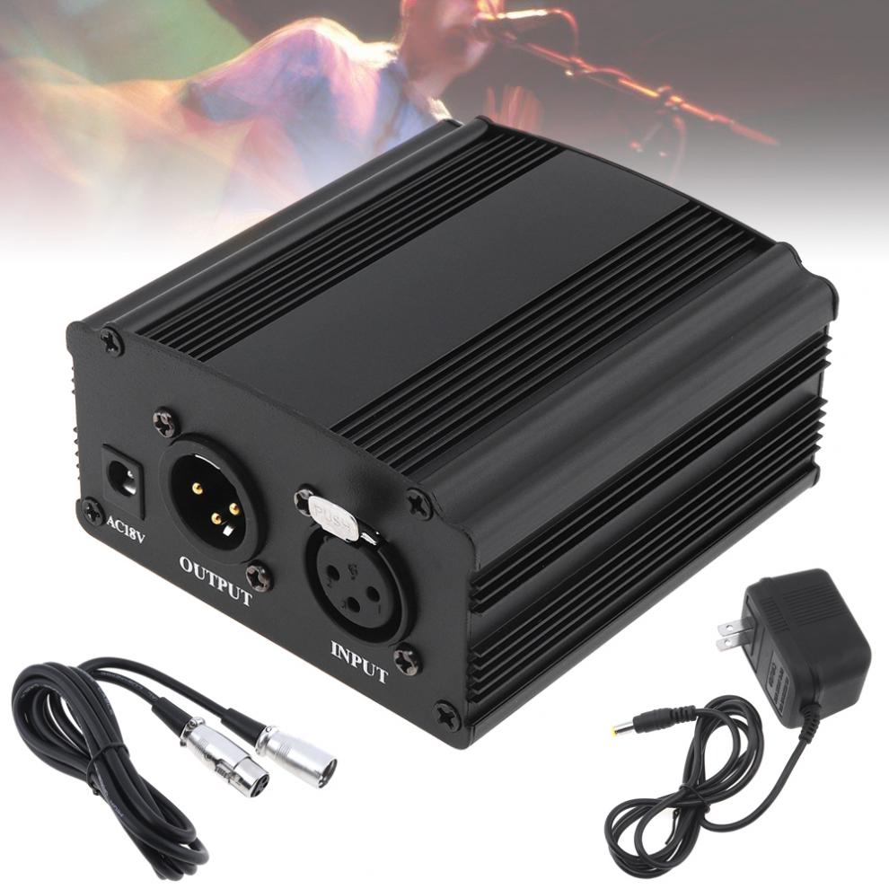 48V 1-Channel Phantom Power Supply with One XLR Audio Cable for Condenser Microphone Studio Music Voice Recording Equipments