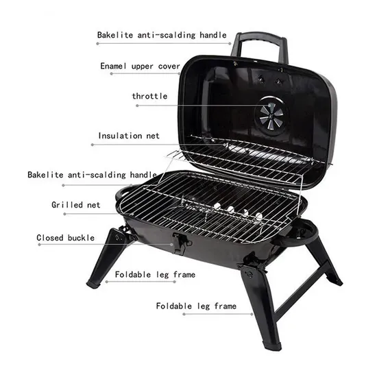 18 Inch Stainless Steel Suitcase-Style Smoker Portable Folding Table Top Grill