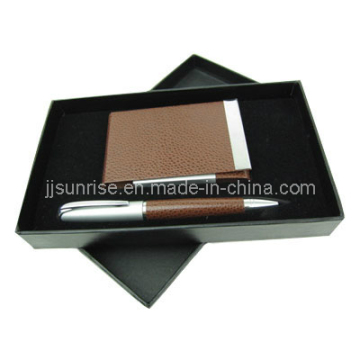 Leather Name Card Case with Pen Set (JJ-8035)