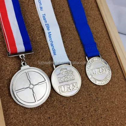Custom silver medal with ribbon gold race medal