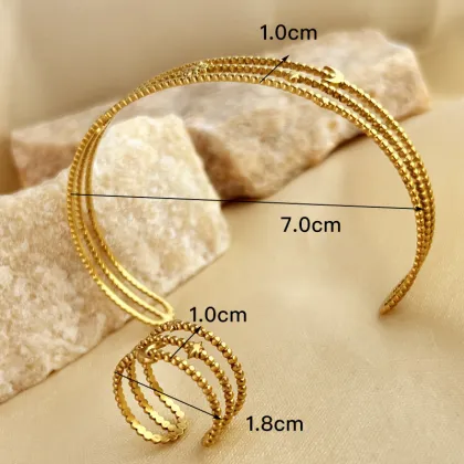 18K Gold Plated Titanium Steel Open Bracelet with Stars and Moons Design