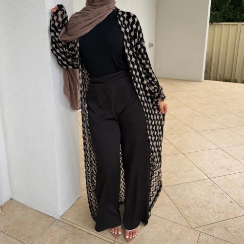 ژاکت کش باف پشمی باز قلاب بافی کنتراست