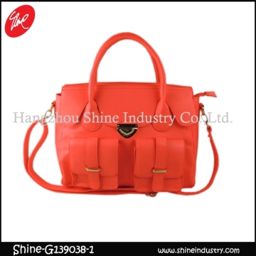 colorful red crossbody bag/double outside pockets handbag/fashion nice satchel bag