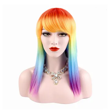 Alileader Heat Resistant Synthetic Hair Straight Rainbow Wig