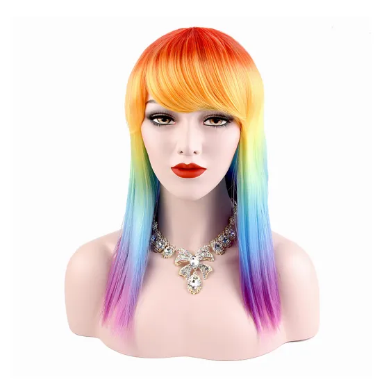 Alileader Heat Resistant Synthetic Hair Straight Rainbow Wig