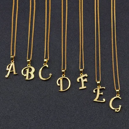 Custom Diamond Gold Initial Pendant Necklace