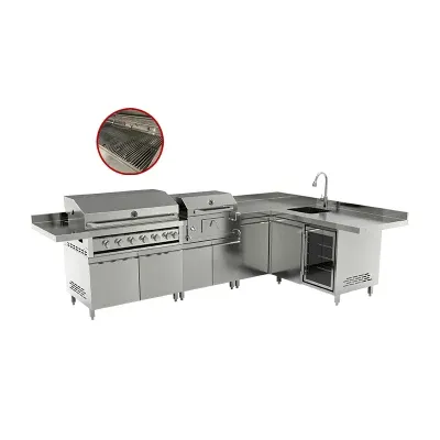 China Factory Ready to Assemble BBQ Gas Grill in Garden with Wine Cooler Cabinet