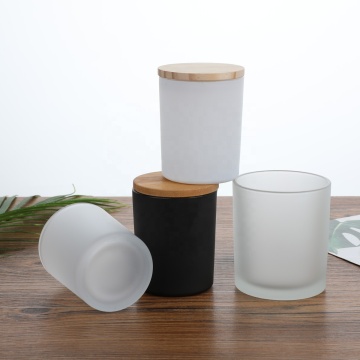 Aanpasbare geurende kaars set met diffuser glazen potten en houten deksels - zwart -witte matte afwerking