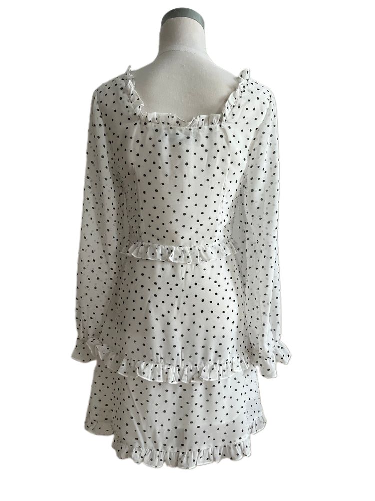 Lace Up Ruffle Dots Print Dress