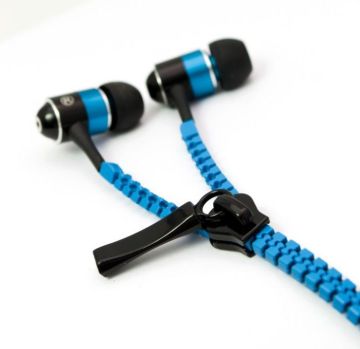 Blue / White Zipper Wired Earphones Tangle-free Cord For Noise Cancellation