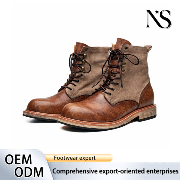 Botas de trabajo retro de cuero genuino para hombre