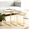 Mesas finais de 3 peças douradas com vidro