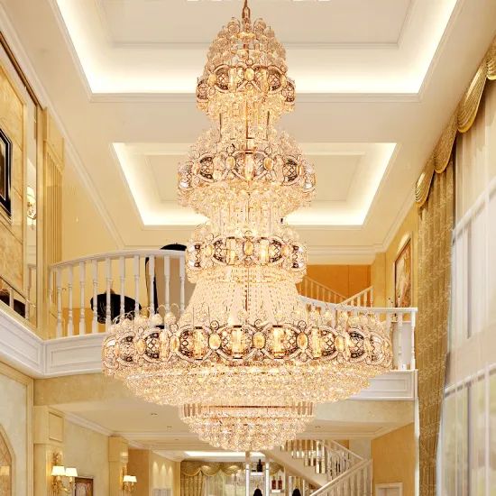 Modern Luxury Hotel Lobby: Gold Metal Chandeliers and Hanging Lamps