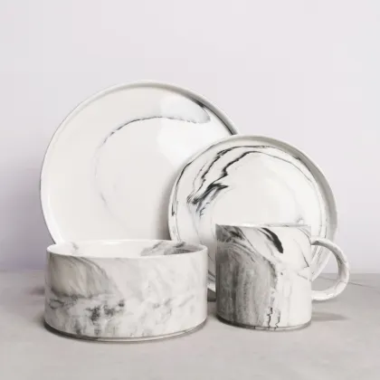 16pcs Grey Pink Marble Tableware Sets - Fine Bone Porcelain Kitchen Dinner Sets Wholesale