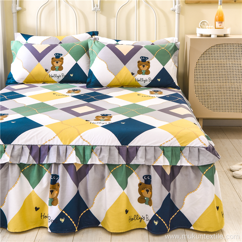 Printed Bunk bed skirt cotton sheet set