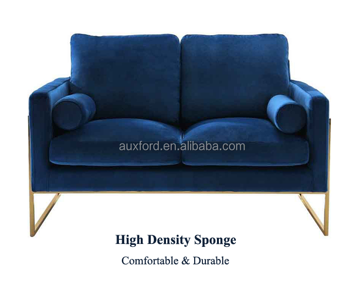 Furnitur ruang tamu emas modern kontemporer abu -abu biru loveling 3 kain beludru sofa kursi