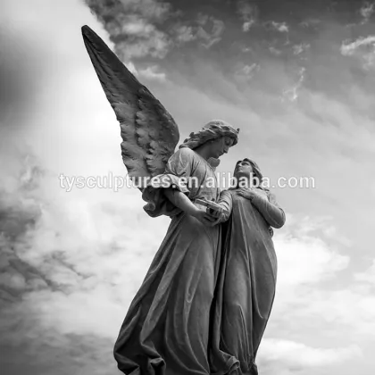 Standing opening wings romantic handmade marble guardian angels