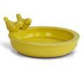 Green Glazed Ceramic Birdbath Round Birdfeeder Wildlife