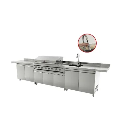 Hot Selling German BBQ Grill Gas Stainless Steel Modular Kitchen Cabinets with Fridge