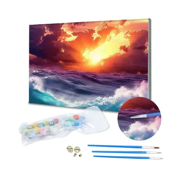 Sunset Over an Endless Sea: Digital Oil Painting Wall Art & Paint by Numbers on Canvas