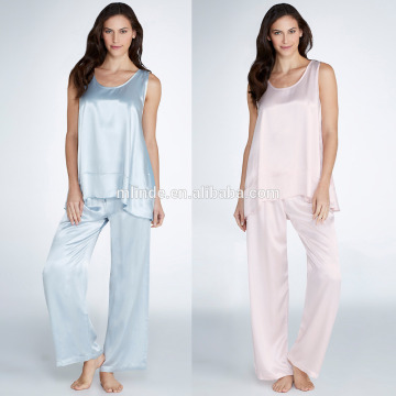 Sexy Soft Satin Knit Tank Tops and Pants Pajamas Set for Elegant Women Ladies Clothing Pyjamas Wholesale Custom