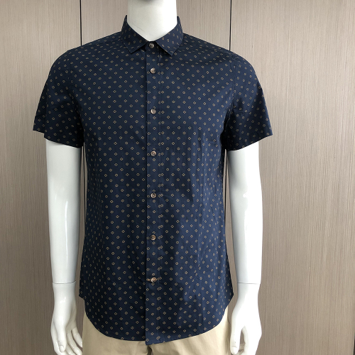 Men's print collar tape short sleeve shirt