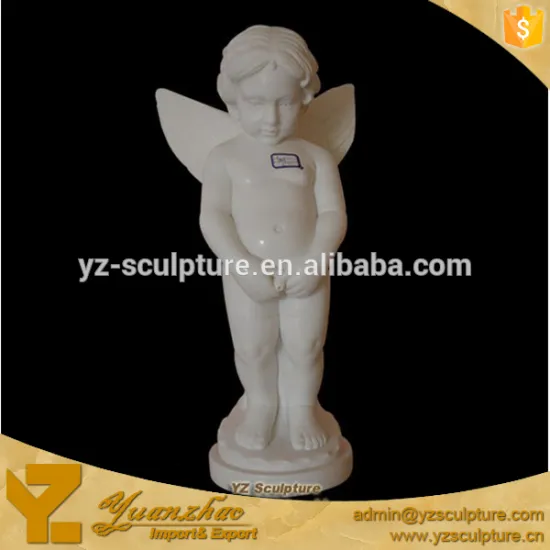 lovely white marble little winged angel statue for home decoration
