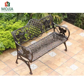 MOJIA Rustic Waterproof Cast Aluminum Metal Leisure Bench for Garden Patio Backyard