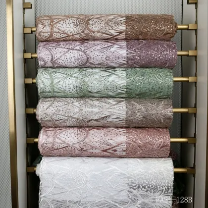 Popular Polyester Sequin Beads Lace Fabric for Evening Dresses