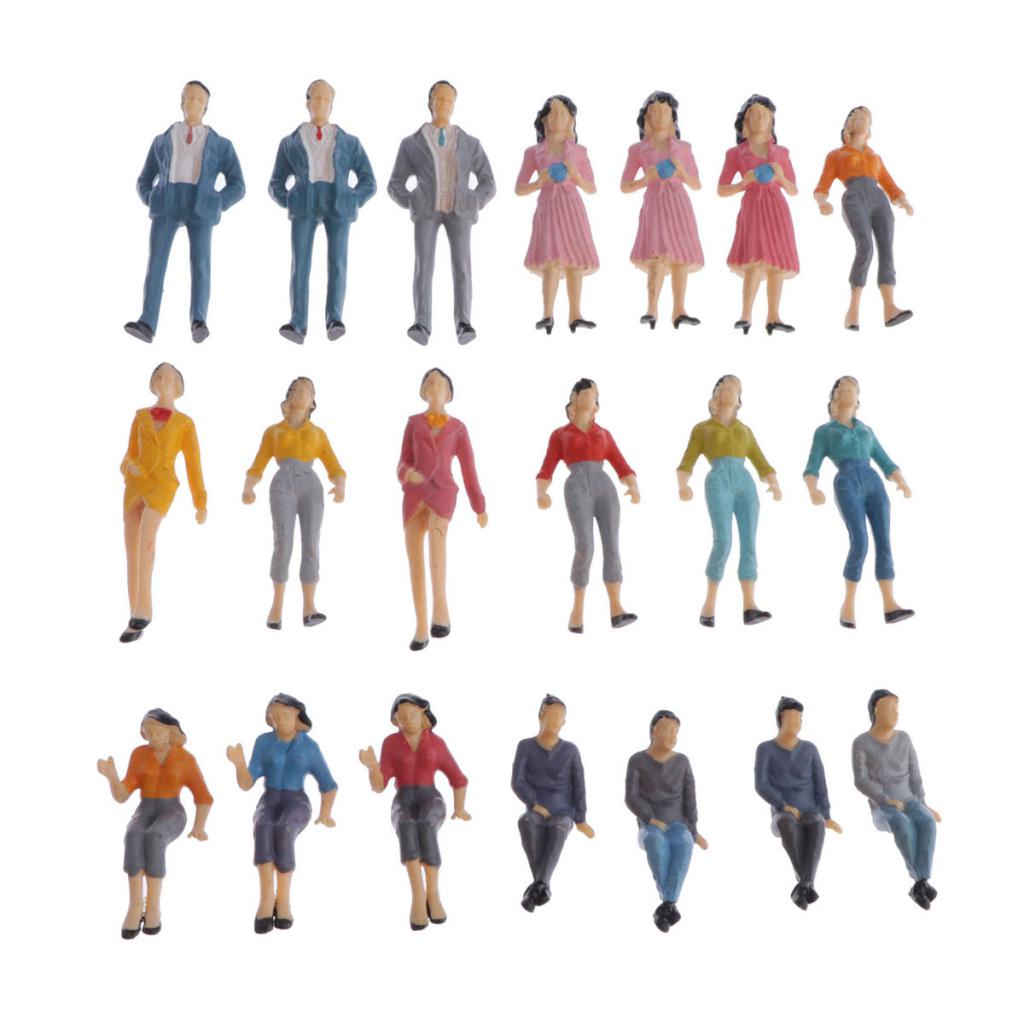 20 Pack Model Trains Architectural 1:25 Scale Painted Figures O Scale Sitting and Standing People for Miniature Scenes