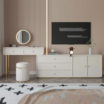 High-End Solid Wood Dresser with Retractable Makeup Table and TV Bench