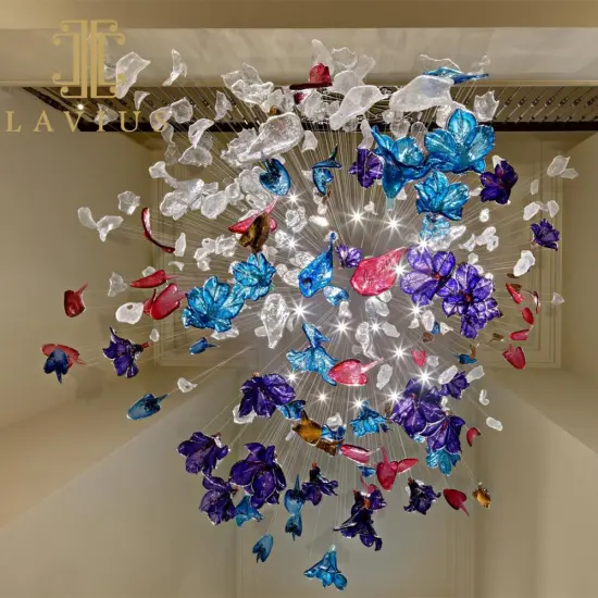 Chandeliers on display in popular shopping malls