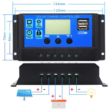 50A 40A 30A 20A 10A Automatic Solar Charge Controller 12V 24V Solar Panel Controller Universal USB 5V Charging LCD Display