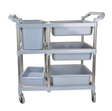 Carrello da pranzo in acciaio inox con secchio in plastica