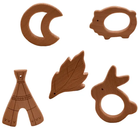 Gender-Neutral Handcrafted Wooden Baby Animal Teething Toy Made of Beech Wood