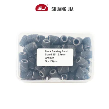 SHUANGJIA 100Pcs/Box Black Nail Art Sanding Bands for Electric Drill Bits