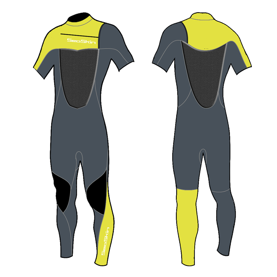 Seaskin Mens 3mm หน้าอก zip wetsuits แขนสั้น