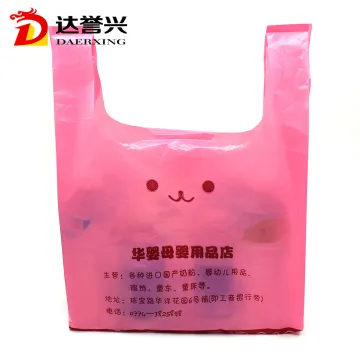 T Shirt Plastic Shopping Handle Bag with Pink