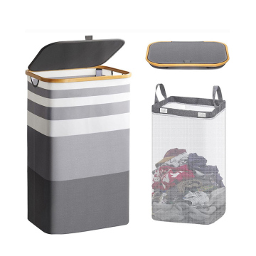 Collapsible Laundry Basket with Lid and Handle - 110L Capacity - Including Removable Inner Bag