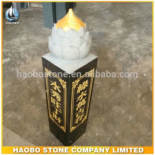 Granite Hitam Solid Teratai Tombstone Aksesoris for cemetery