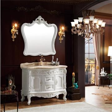 European Style Wooden Bathroom Vanity Set with Sinks and Carvings