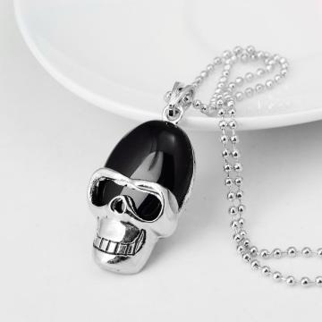 Black Onyx Skull Gemstone Pendant Necklace with Silver chain