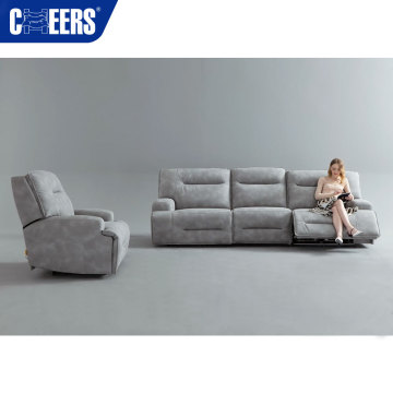 MANWAH CHEERS Euro Fabric Power Reclining Living Room Sofa Set: 3+1 Luxury Sofa for Office and Living Room with USB Ports