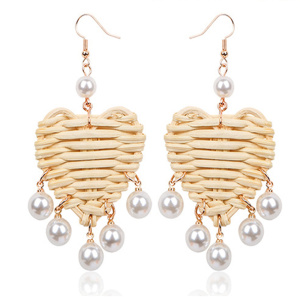 Boucles d&#39;oreilles pour femmes tissés à la main paille ovale ou cercle Shell Drop Dangle boucles d&#39;oreilles bohème boucles d&#39;oreilles légères géométriques Statem